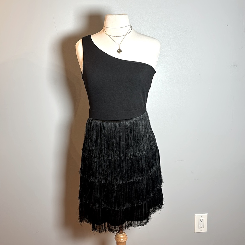 Black Asymmetrical Tiered One-Shoulder Cocktail Dress